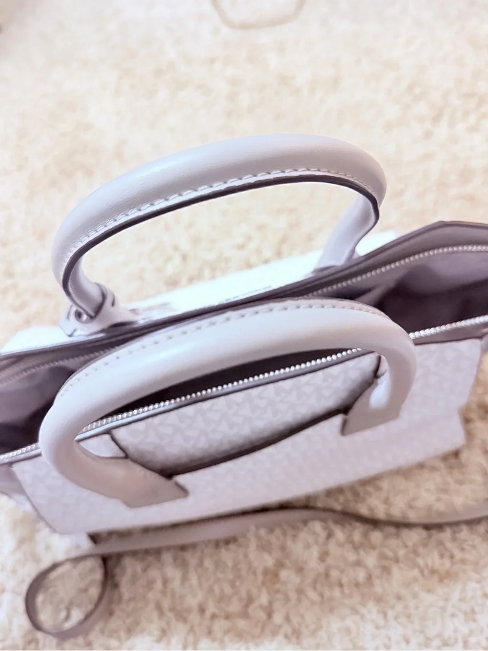 Michael Kors White & Taupe MK Logo Satchel